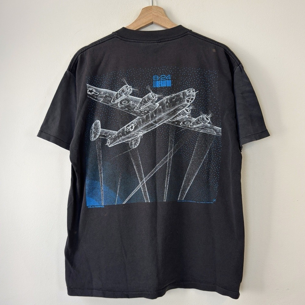 Vintage 90's B-24 LIBERATOR Air Force Bomber US Military Plane Black Tee Shirt L